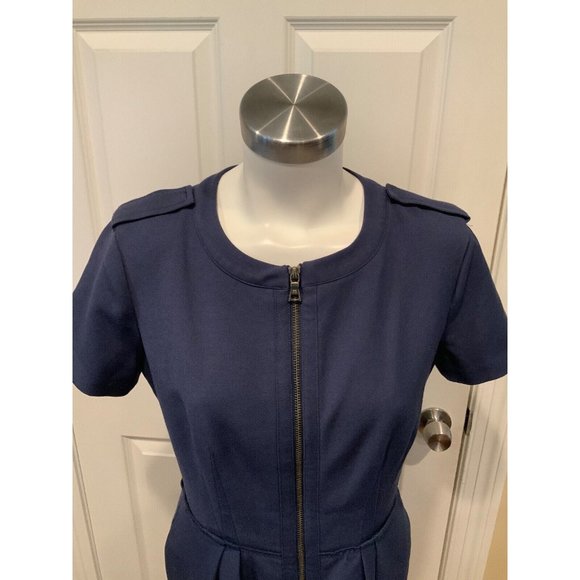 BCBG Max Azria Navy Blue Full Zip "Kammy” Pleated Dress, Size 8 - Picture 2 of 7